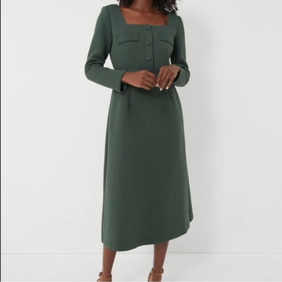 Tuckernuck Forest Green Long Sleeve Square Neck Elle Midi Dress XS *NO BELT* - Picture 4 of 6